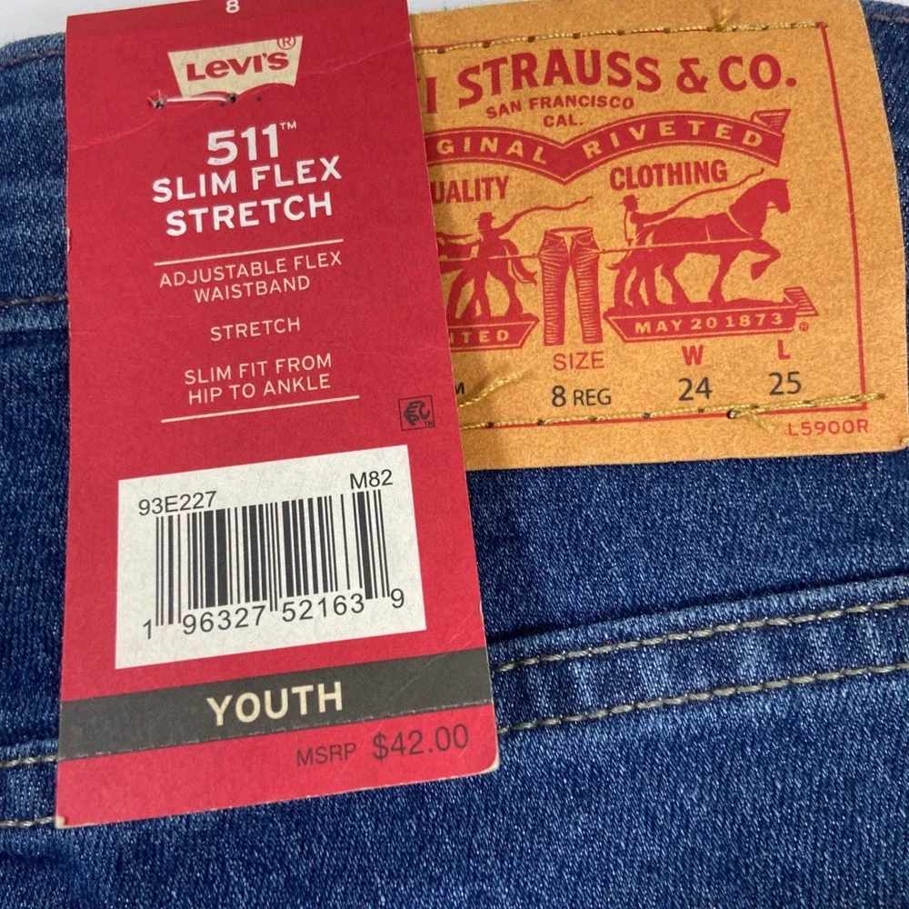 Levi's‎ Boys 8 Blue 511 Slim Flex Stretch Jeans New Adjustable Waistband NEW